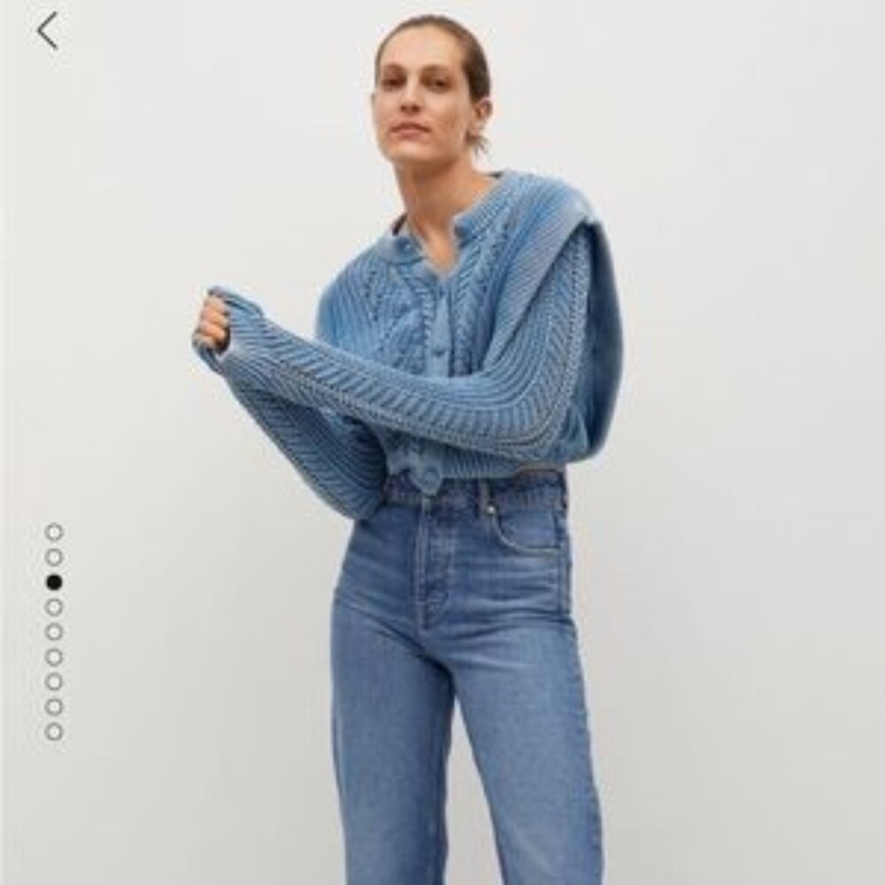 Mango Blue Knit Cardigan Sweater Size Small